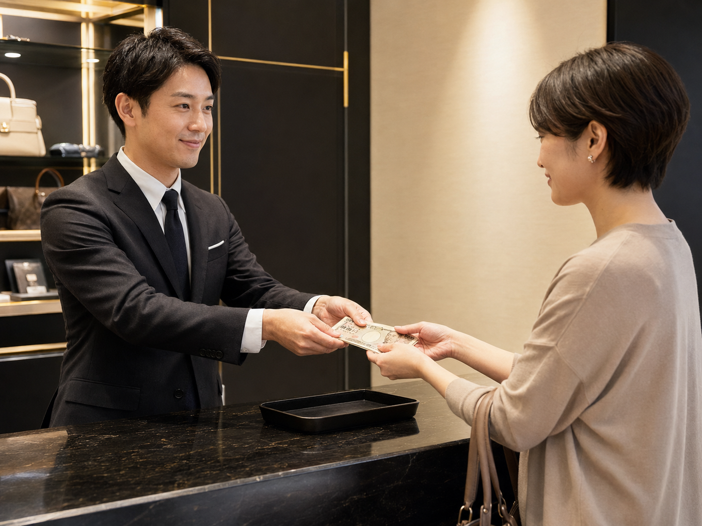 査定成立後に現金でお支払いする様子